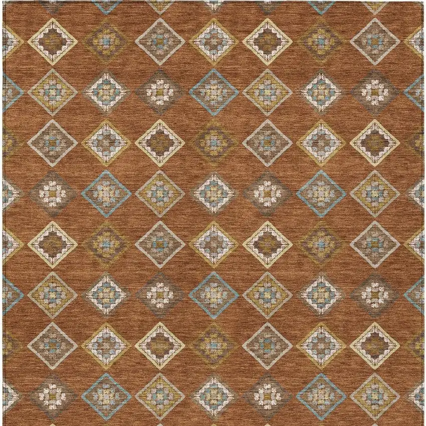 Orange And Brown Geometric Washable Indoor Outdoor Area Rug Photo 3