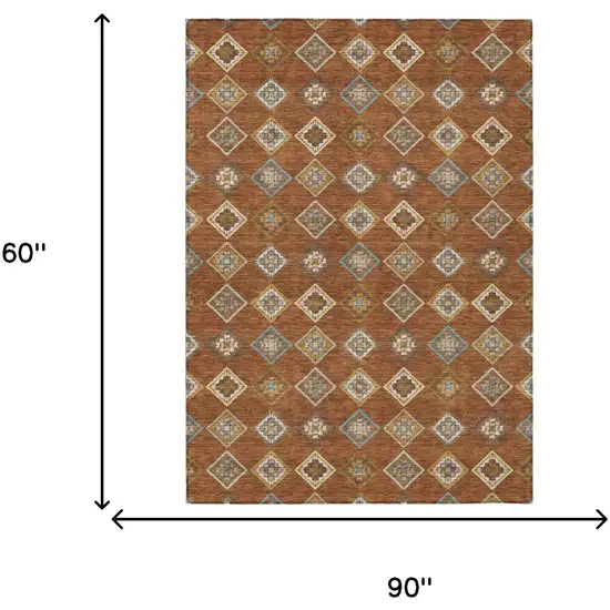 Orange And Brown Geometric Washable Indoor Outdoor Area Rug Photo 6