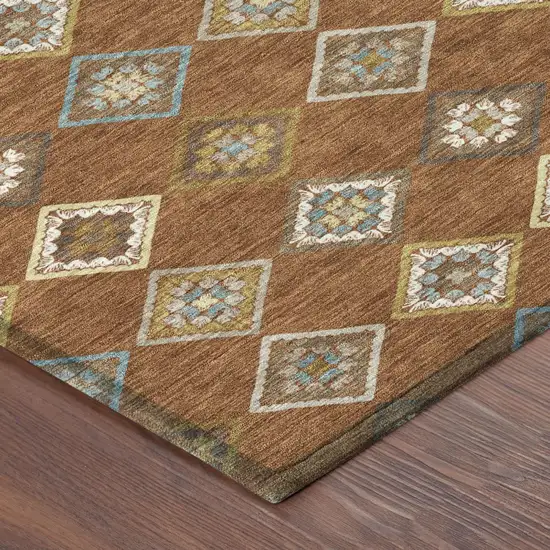 Orange And Brown Geometric Washable Indoor Outdoor Area Rug Photo 4
