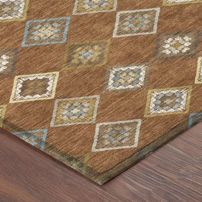 Orange And Brown Geometric Washable Indoor Outdoor Area Rug Photo 4