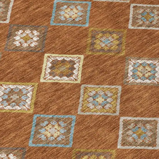 Orange And Brown Geometric Washable Indoor Outdoor Area Rug Photo 5