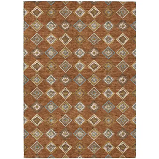 Orange And Brown Geometric Washable Indoor Outdoor Area Rug Photo 1
