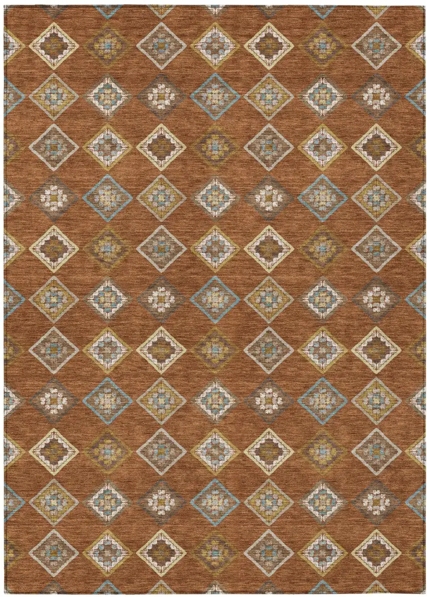 Orange And Brown Geometric Washable Indoor Outdoor Area Rug Photo 1