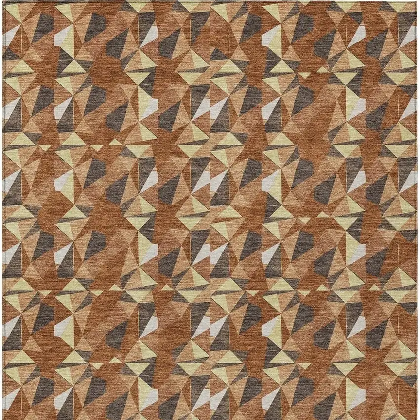 Orange And Brown Geometric Washable Indoor Outdoor Area Rug Photo 3