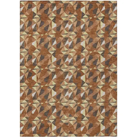 Orange And Brown Geometric Washable Indoor Outdoor Area Rug Photo 1
