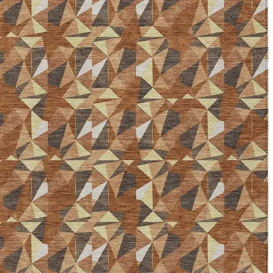Orange And Brown Geometric Washable Indoor Outdoor Area Rug Photo 2