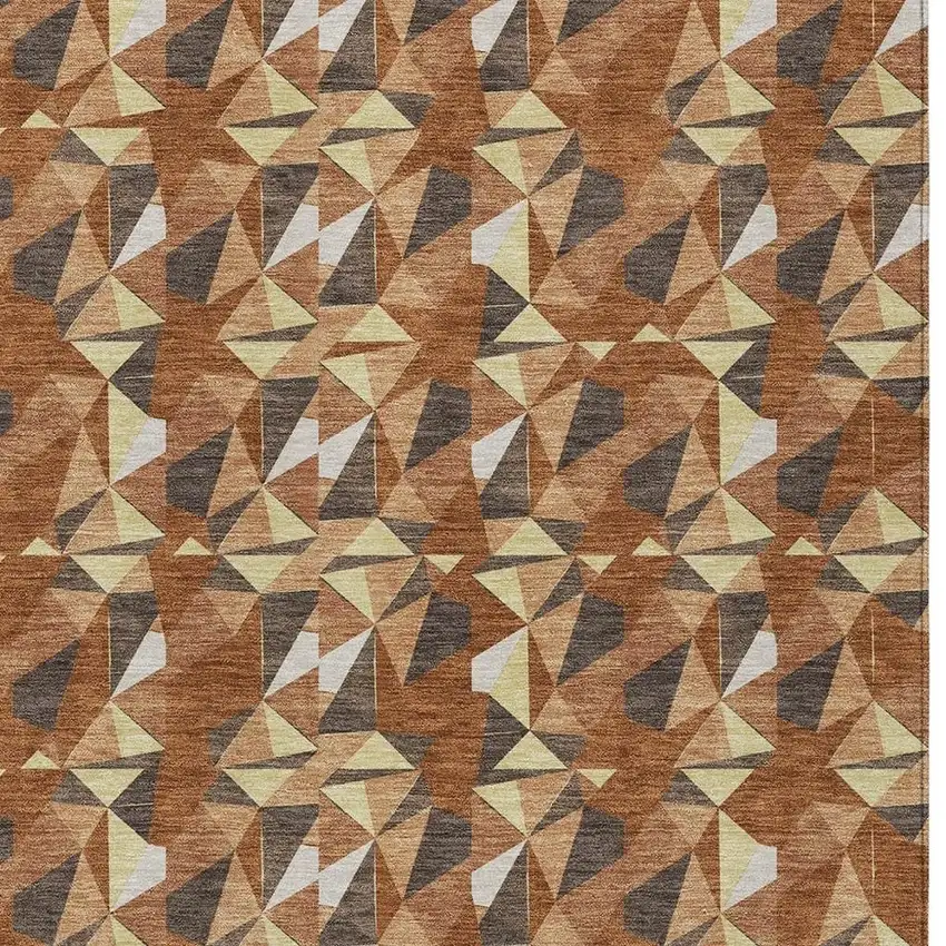 Orange And Brown Geometric Washable Indoor Outdoor Area Rug Photo 2