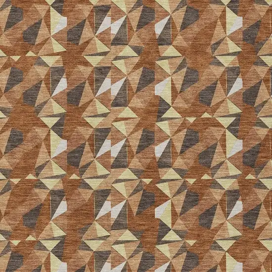 Orange And Brown Geometric Washable Indoor Outdoor Area Rug Photo 2