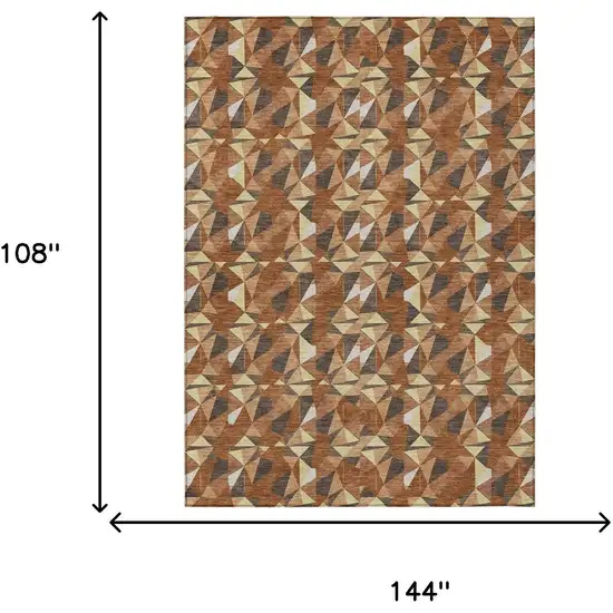 Orange And Brown Geometric Washable Indoor Outdoor Area Rug Photo 6