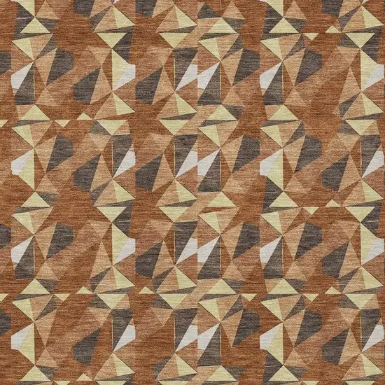 Orange And Brown Geometric Washable Indoor Outdoor Area Rug Photo 2