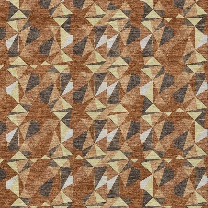 Orange And Brown Geometric Washable Indoor Outdoor Area Rug Photo 2