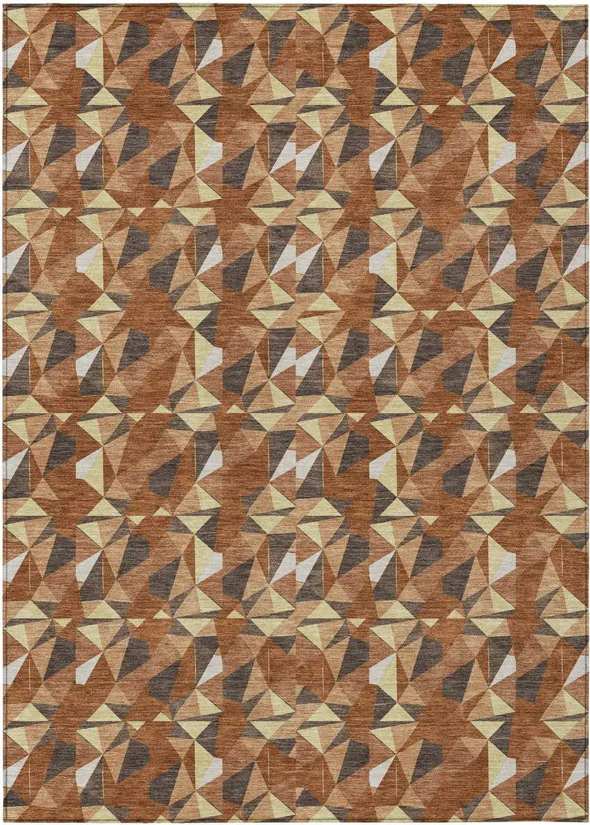 Orange And Brown Geometric Washable Indoor Outdoor Area Rug Photo 1