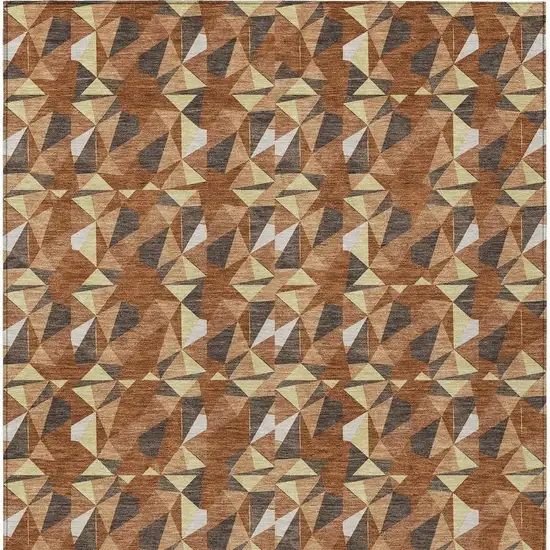 Orange And Brown Geometric Washable Indoor Outdoor Area Rug Photo 3