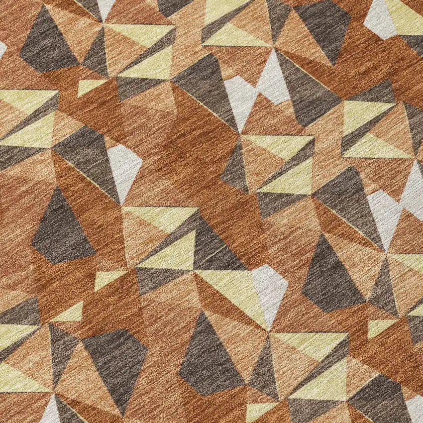 Orange And Brown Geometric Washable Indoor Outdoor Area Rug Photo 5