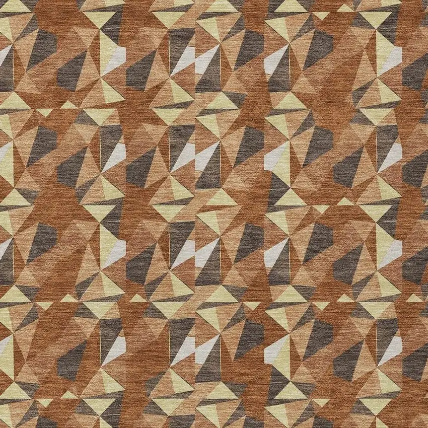 Orange And Brown Geometric Washable Indoor Outdoor Area Rug Photo 2