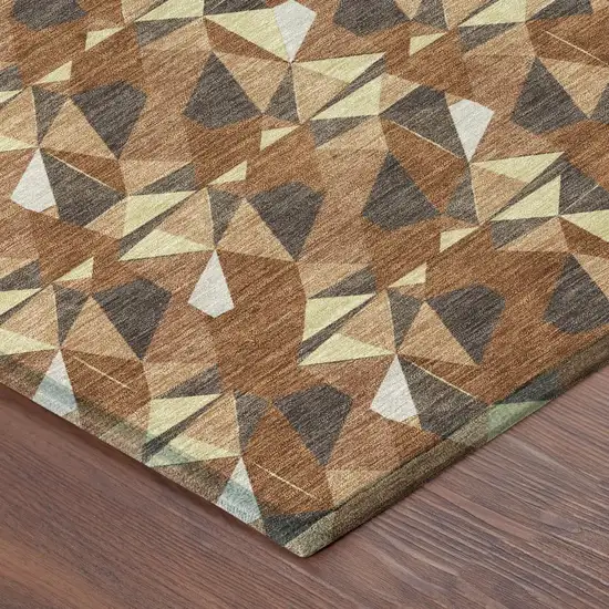 Orange And Brown Geometric Washable Indoor Outdoor Area Rug Photo 4