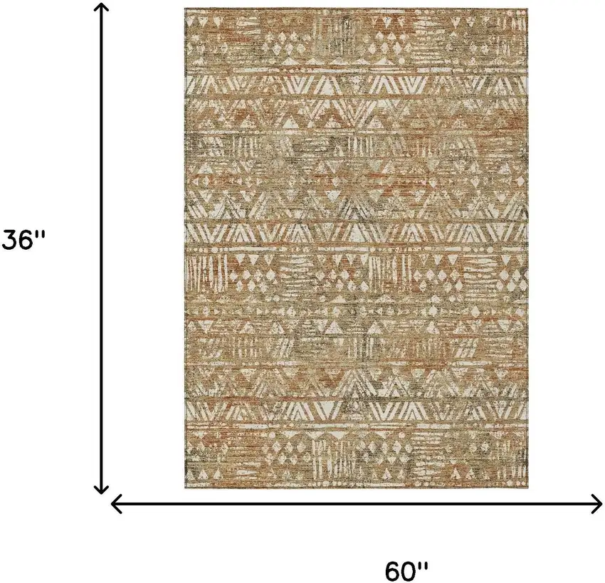 Orange And Brown Geometric Washable Indoor Outdoor Area Rug Photo 6