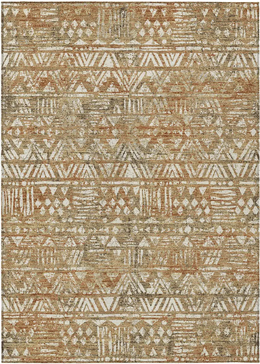 Orange And Brown Geometric Washable Indoor Outdoor Area Rug Photo 1