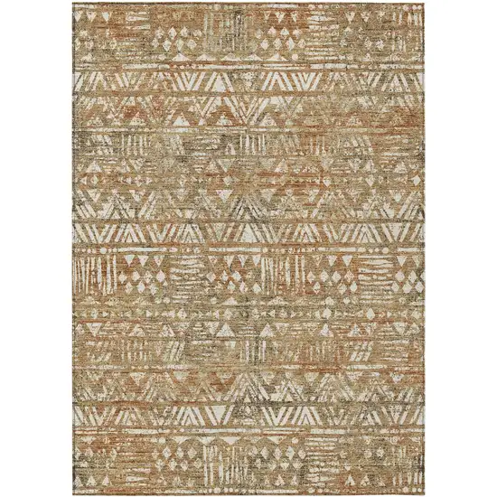 Orange And Brown Geometric Washable Indoor Outdoor Area Rug Photo 1