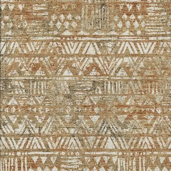 Orange And Brown Geometric Washable Indoor Outdoor Area Rug Photo 2