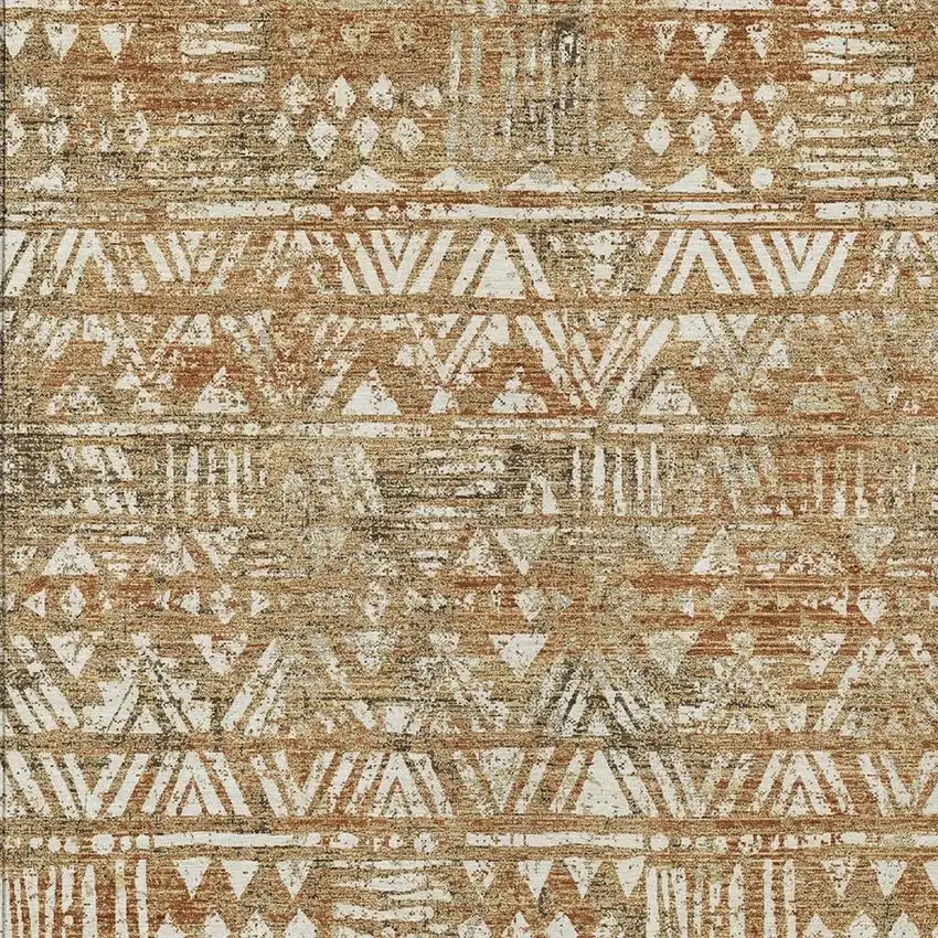 Orange And Brown Geometric Washable Indoor Outdoor Area Rug Photo 2