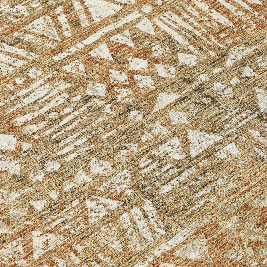 Orange And Brown Geometric Washable Indoor Outdoor Area Rug Photo 5