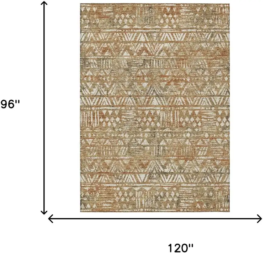 Orange And Brown Geometric Washable Indoor Outdoor Area Rug Photo 6