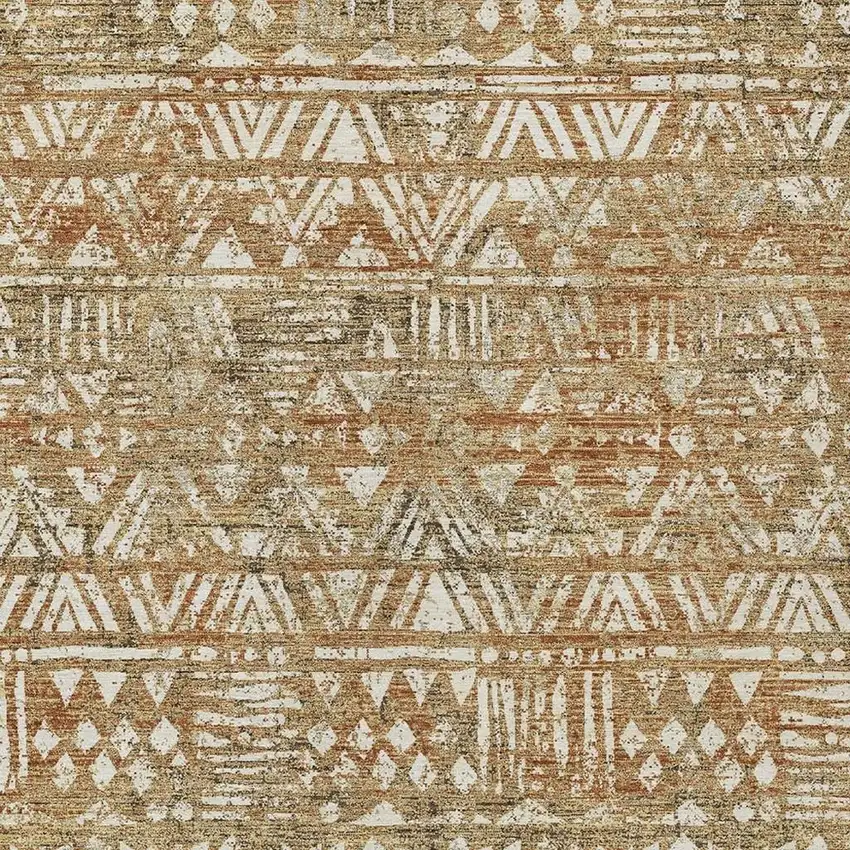 Orange And Brown Geometric Washable Indoor Outdoor Area Rug Photo 2