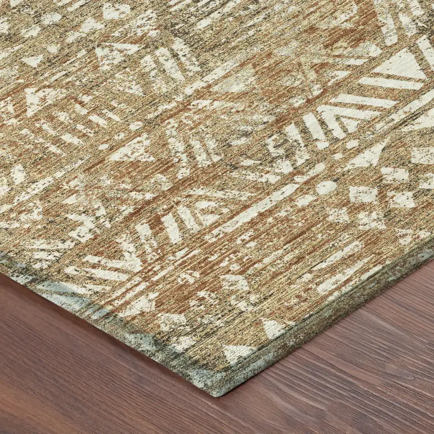 Orange And Brown Geometric Washable Indoor Outdoor Area Rug Photo 4