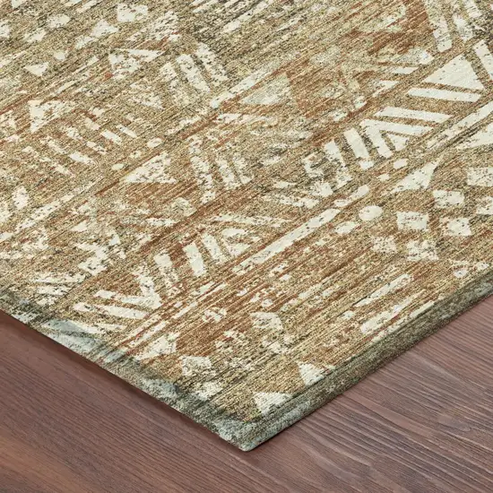 Orange And Brown Geometric Washable Indoor Outdoor Area Rug Photo 4