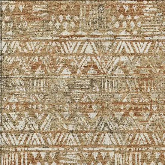 Orange And Brown Geometric Washable Indoor Outdoor Area Rug Photo 2
