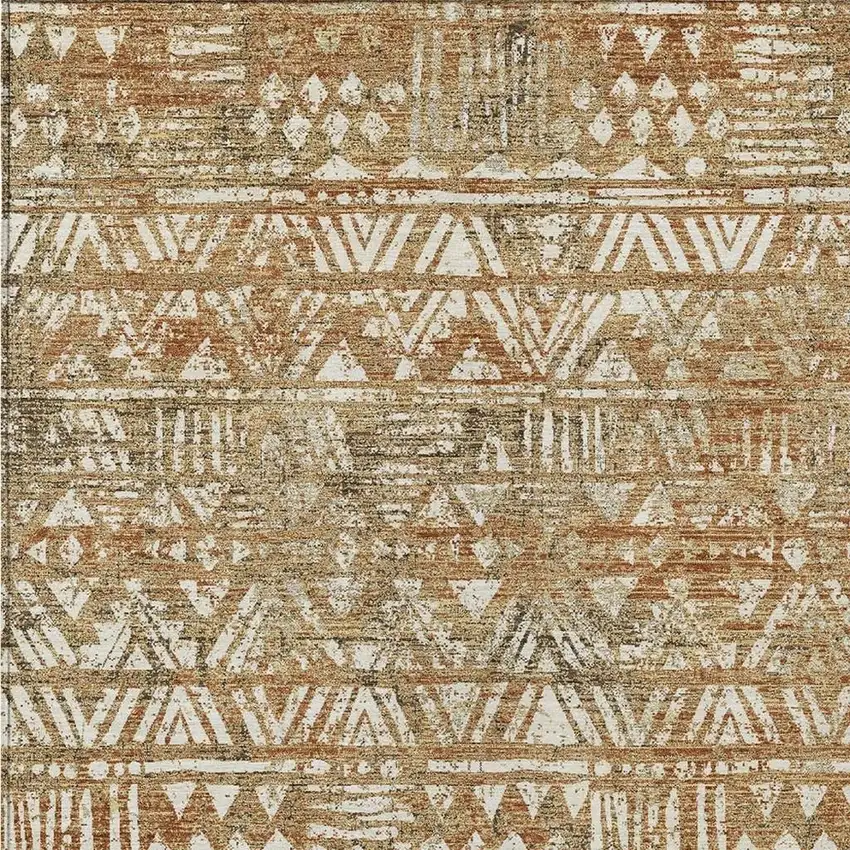 Orange And Brown Geometric Washable Indoor Outdoor Area Rug Photo 2