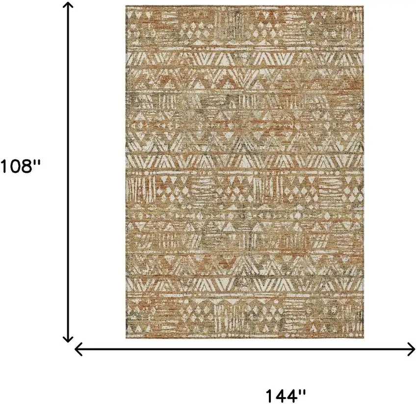 Orange And Brown Geometric Washable Indoor Outdoor Area Rug Photo 6