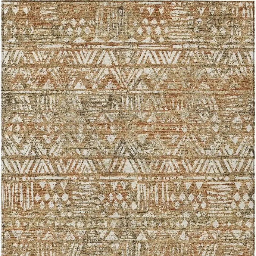 Orange And Brown Geometric Washable Indoor Outdoor Area Rug Photo 3