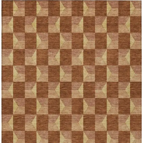 Orange And Brown Geometric Washable Indoor Outdoor Area Rug Photo 4