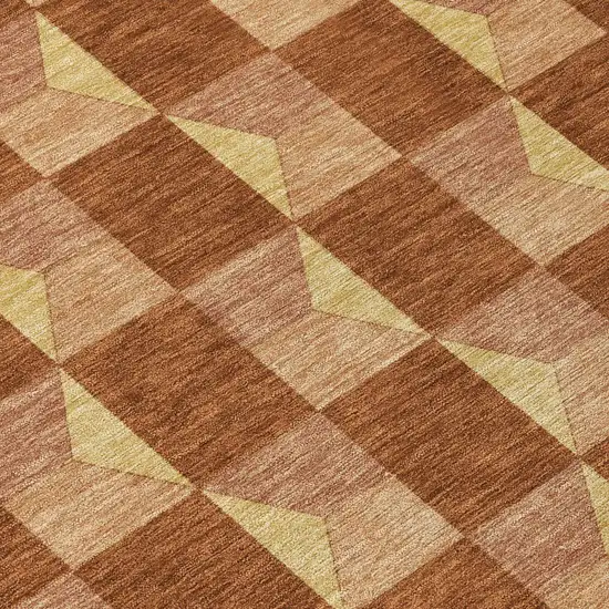 Orange And Brown Geometric Washable Indoor Outdoor Area Rug Photo 8