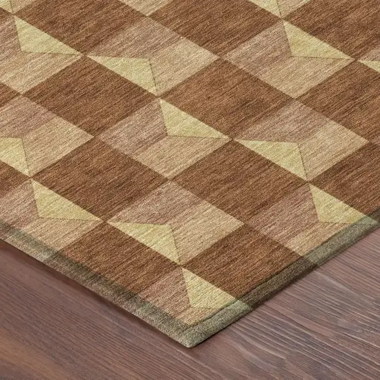 Orange And Brown Geometric Washable Indoor Outdoor Area Rug Photo 7