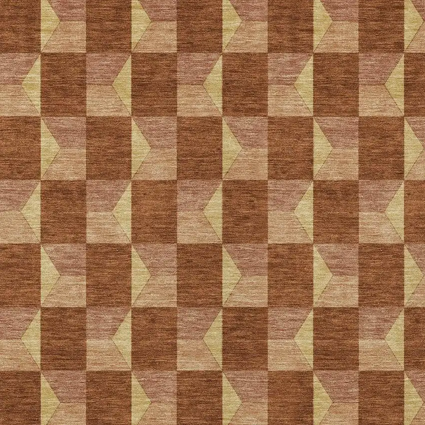 Orange And Brown Geometric Washable Indoor Outdoor Area Rug Photo 3