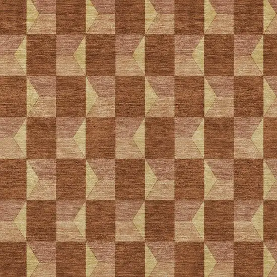 Orange And Brown Geometric Washable Indoor Outdoor Area Rug Photo 3