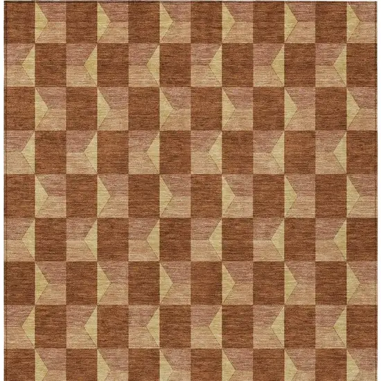 Orange And Brown Geometric Washable Indoor Outdoor Area Rug Photo 6