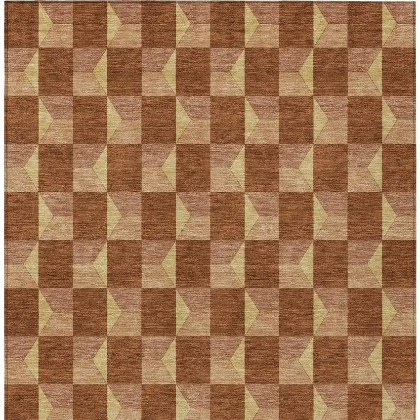 Orange And Brown Geometric Washable Indoor Outdoor Area Rug Photo 6