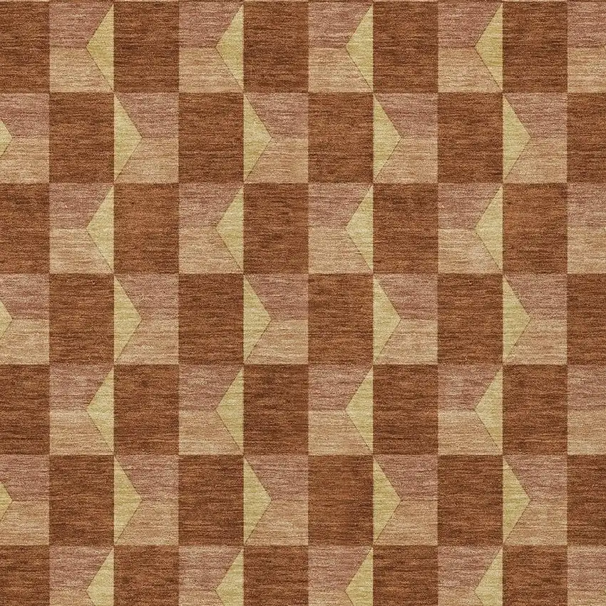 Orange And Brown Geometric Washable Indoor Outdoor Area Rug Photo 5