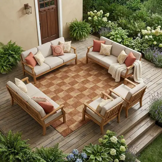 Orange And Brown Geometric Washable Indoor Outdoor Area Rug Photo 1