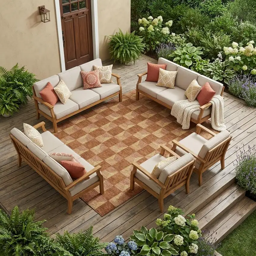 Orange And Brown Geometric Washable Indoor Outdoor Area Rug Photo 1