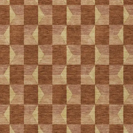 Orange And Brown Geometric Washable Indoor Outdoor Area Rug Photo 3