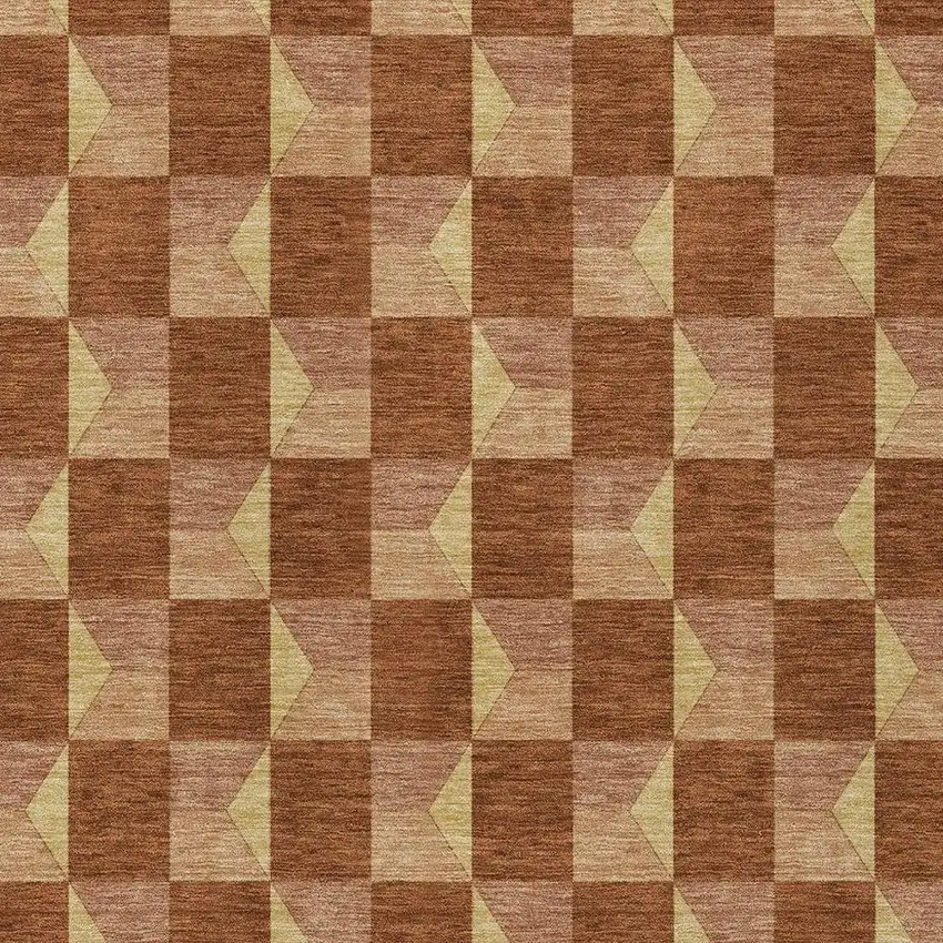 Orange And Brown Geometric Washable Indoor Outdoor Area Rug Photo 3