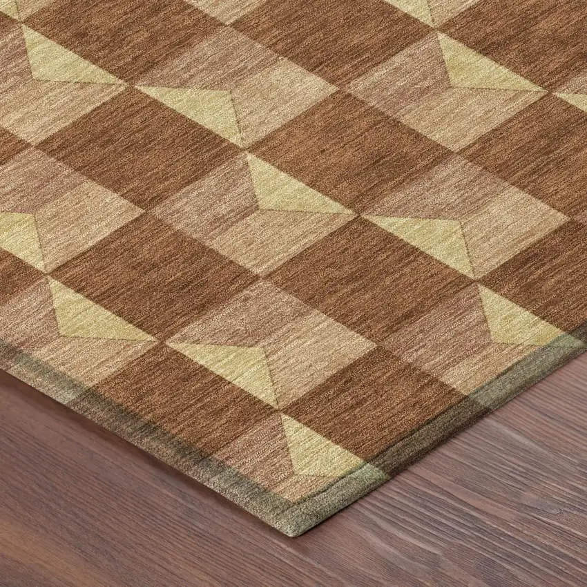 Orange And Brown Geometric Washable Indoor Outdoor Area Rug Photo 7