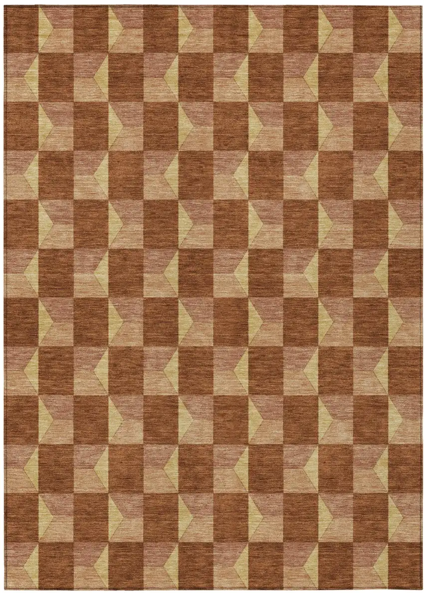 Orange And Brown Geometric Washable Indoor Outdoor Area Rug Photo 2