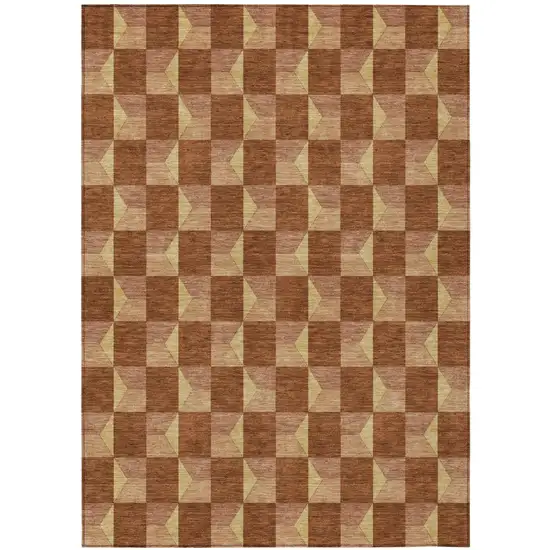Orange And Brown Geometric Washable Indoor Outdoor Area Rug Photo 2