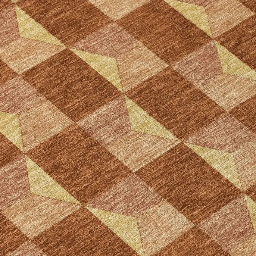 Orange And Brown Geometric Washable Indoor Outdoor Area Rug Photo 8